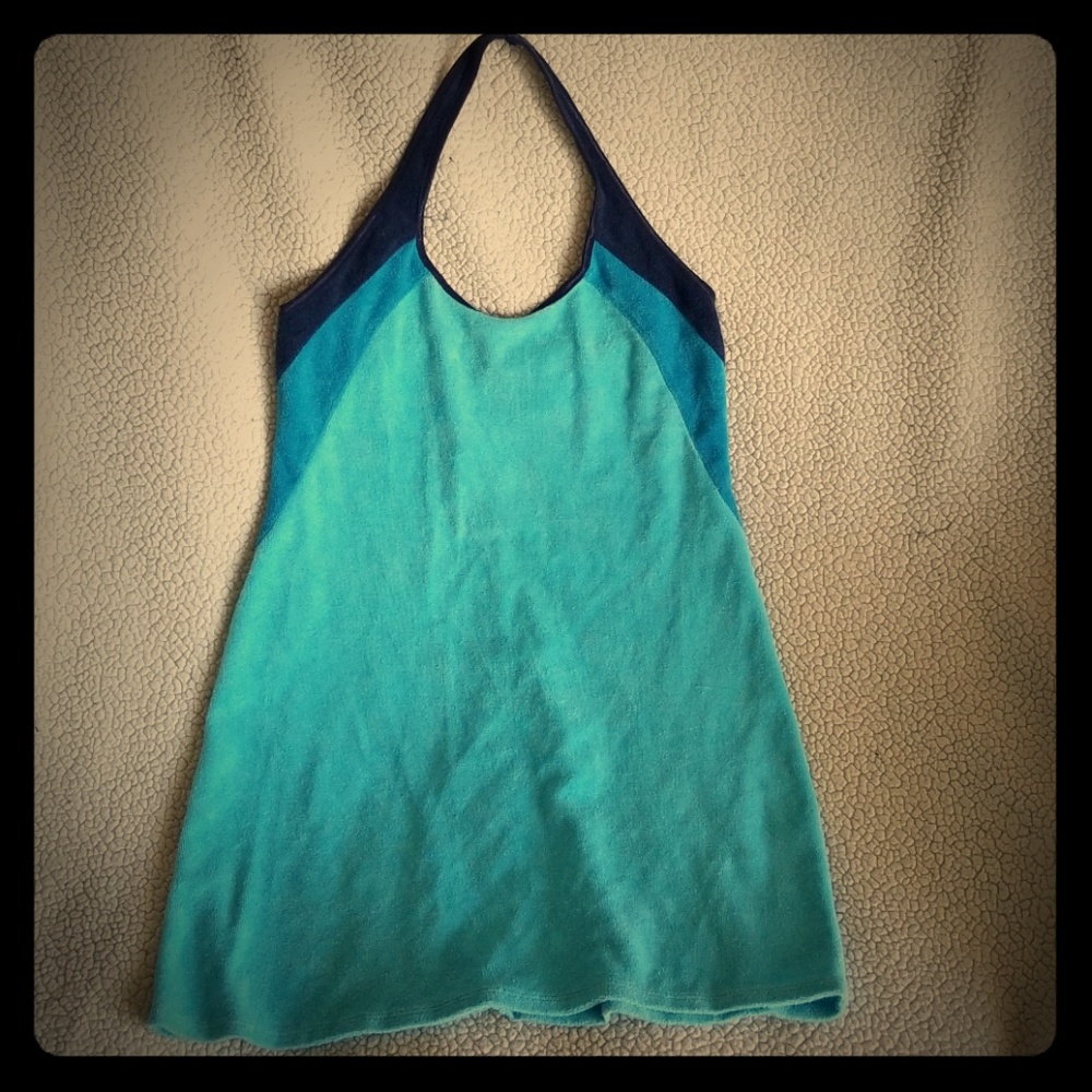 Swim Coverup Terry Cloth Halter Top Mini Dress